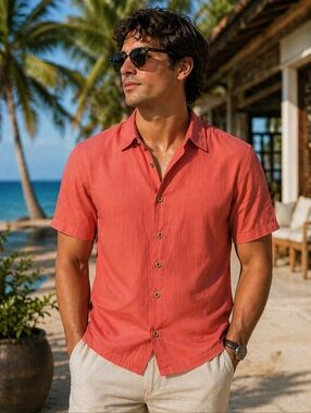 Bamboo Cay Fine Resortwear Coral Button Up Shirt Men’s Size Small NWT